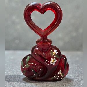 Fenton Red Hand Painted Perfume Bottle With Heart Stopper